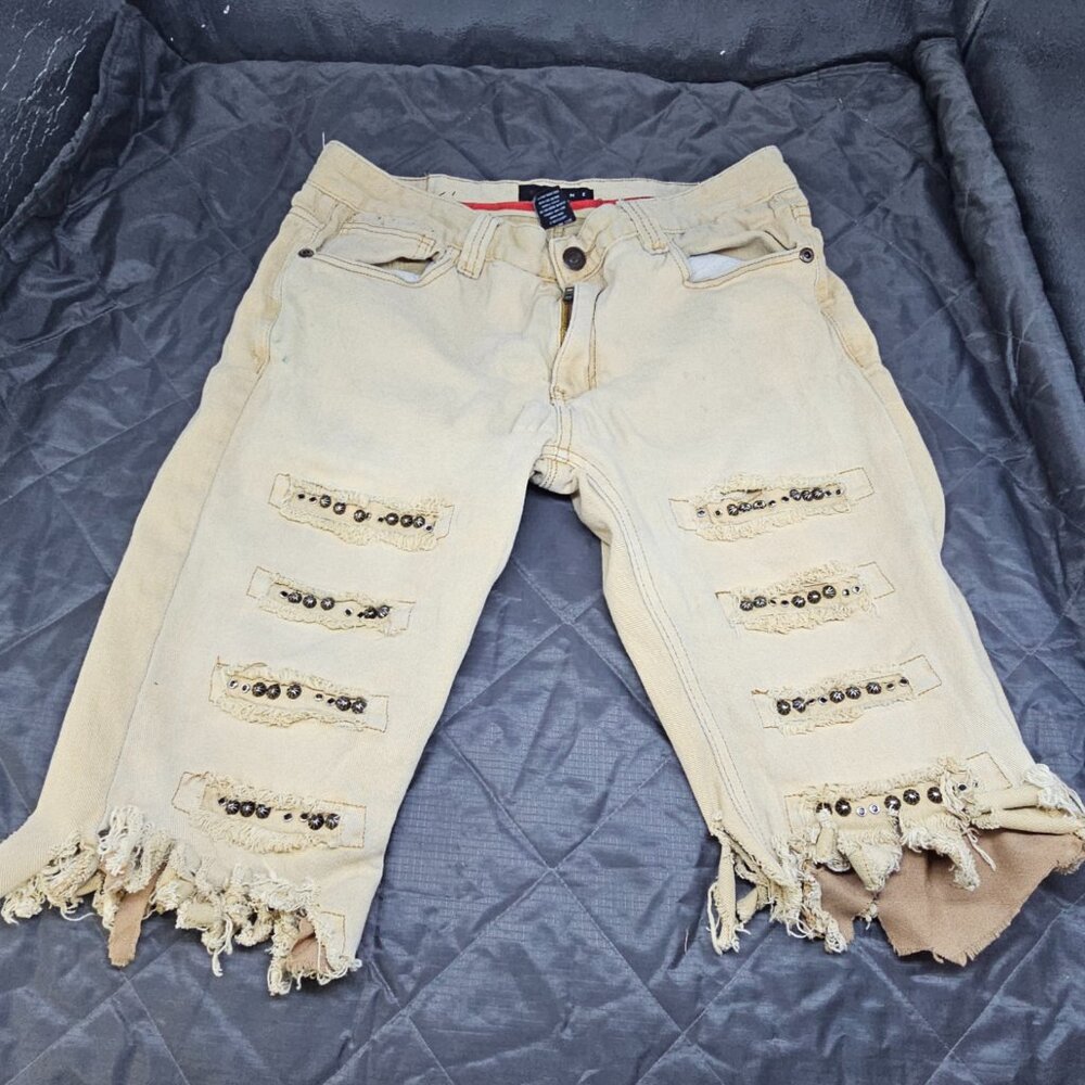 Krome New York Distressed Denim Shorts Men's Size [36 x 21] Blue Moto Street